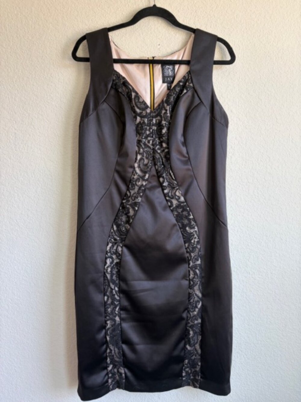 Jax Women's Black Sequin Lace "Hourglass Illusion" Cocktail Dress Sz 14 LBD Lux - Picture 2 of 9